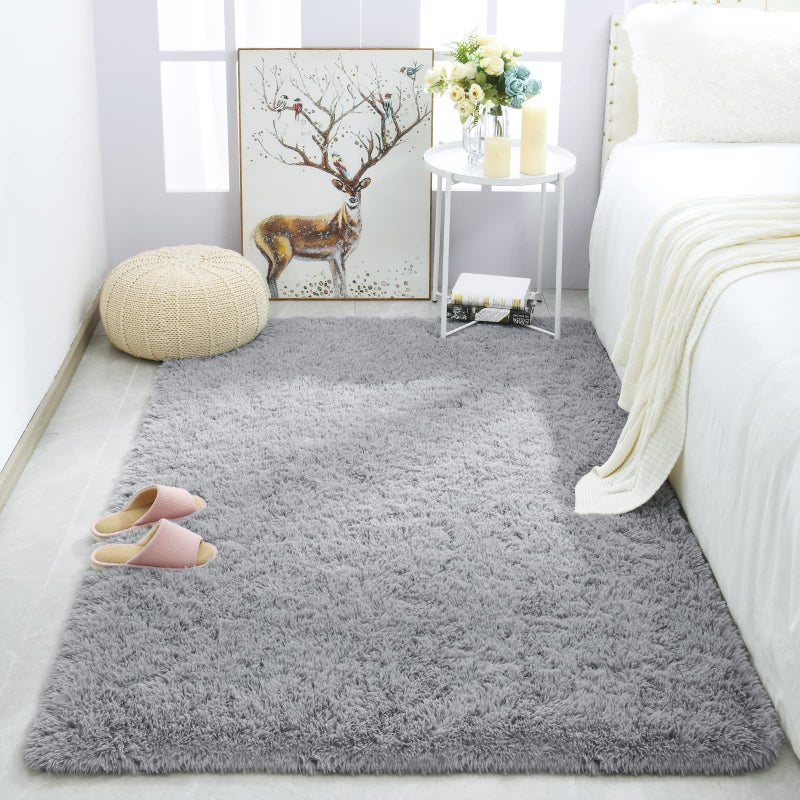 Merelax Soft Modern Indoor Shaggy Area Rug for Bedroom Livingroom Dorm Kids Room Home Decorative, Non-Slip Plush Fluffy Furry Fur Rugs Comfy Nursery Accent Floor Carpet 3x5 Feet, Grey - Image 1